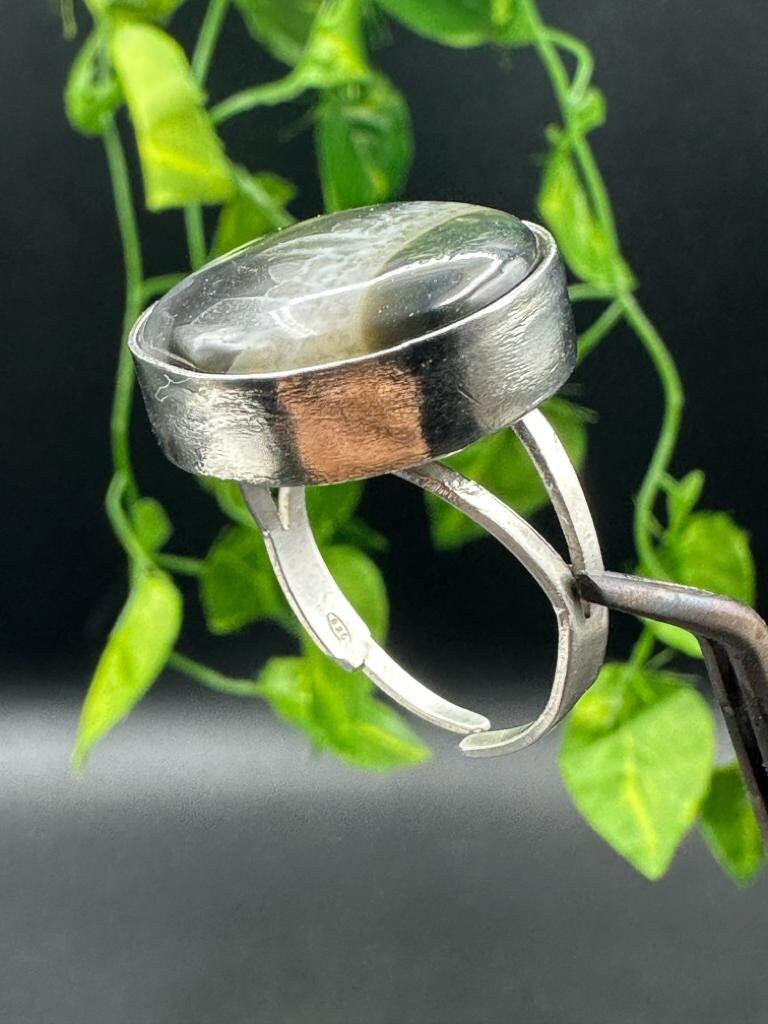 Anello argento regolabile Agata fossile
