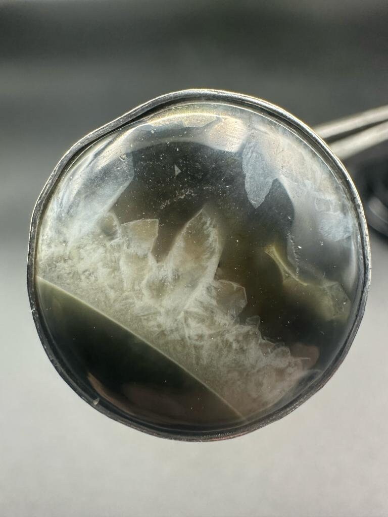 Anello argento regolabile Agata fossile