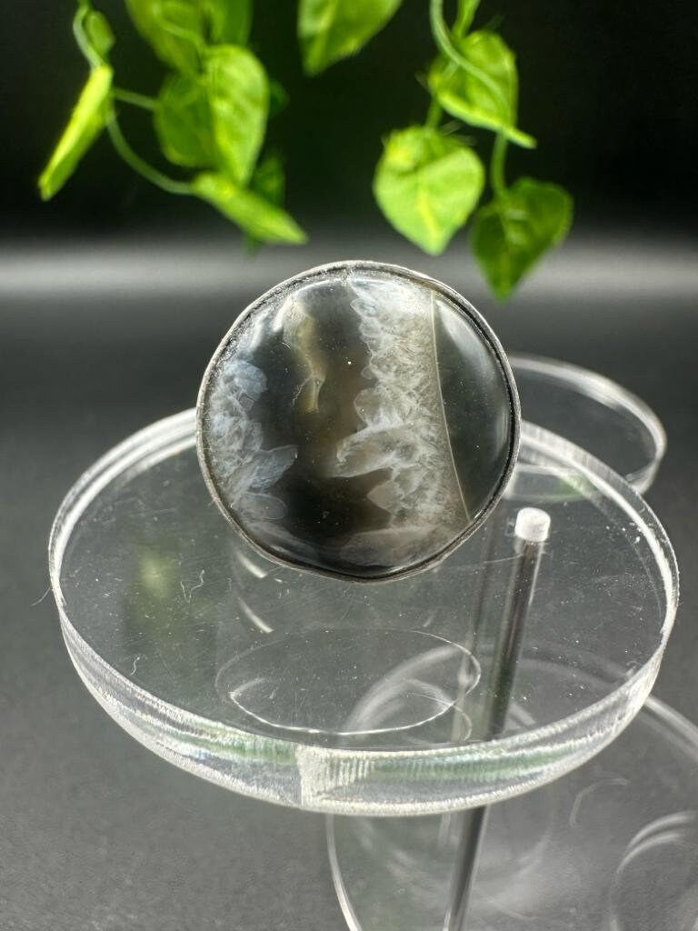 Anello argento regolabile Agata fossile