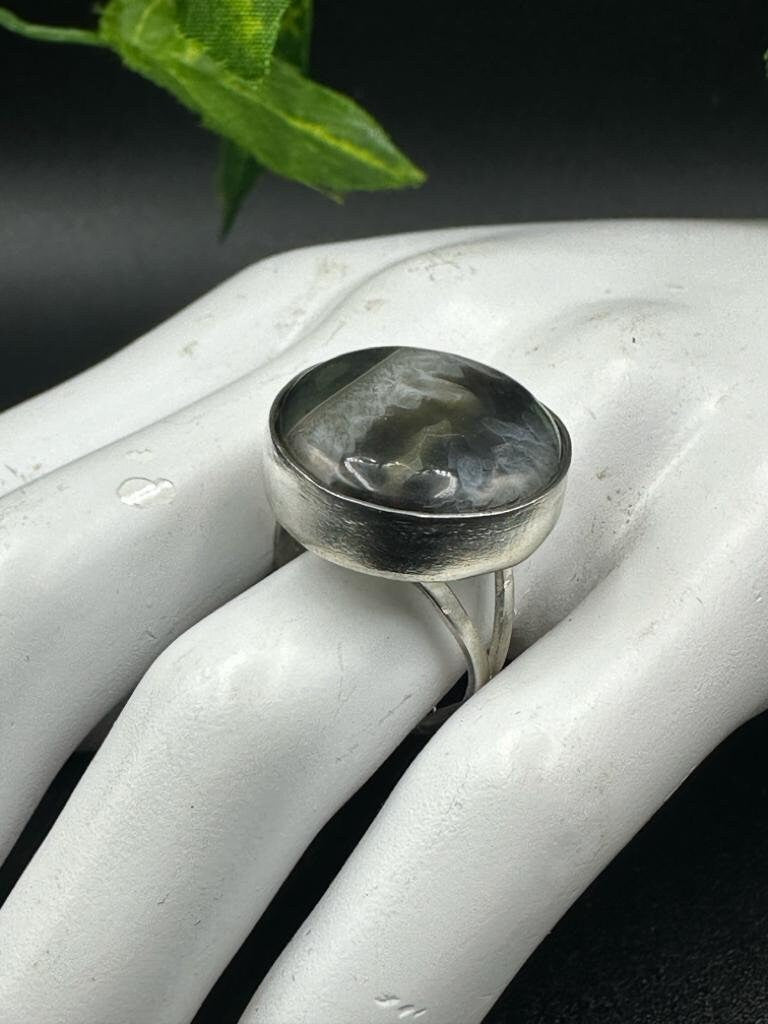 Anello argento regolabile Agata fossile