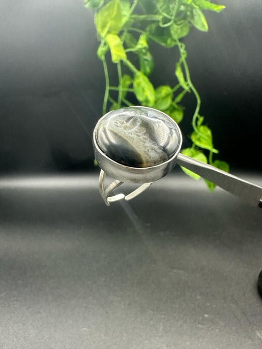 Anello argento regolabile Agata fossile